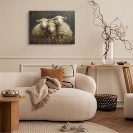 EGMAVQZY Vintage Sheep Wall Art Mountain Sheep Painting Picture Farmhouse Goat Canvas Mural Wall Decor for Bedroom, Living Room, Dining Room, Ready to Hang (12x16 Inch)