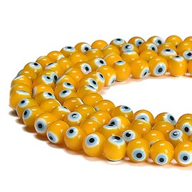 JM Design Yellow Evil Eye Glass Smooth Round Beads Size 6mm 15.5'' Strand for Jewelry Making