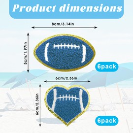 12 Pack Football Patches Iron On, Football Applique Patch, Chenille Football Patches, Sequin Football Heart Football Iron On Glitter Football Patches for Clothes