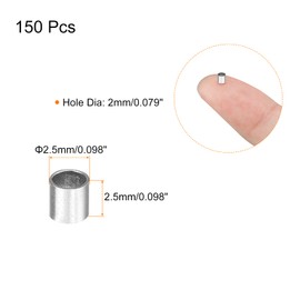 sourcing map Pack of 150 Crimp Beads 2.5 x 2.5 mm Brass Tube Crimp End Spacer Beads Tiny Stopper for Bracelets Jewellery Making DIY, Silver Tone