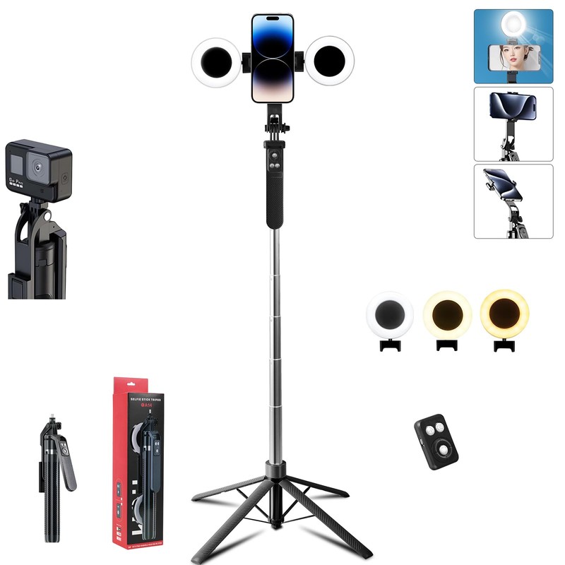 BSOON Tripie para Celular Luz Relleno180cm,Palo Selfie Stick