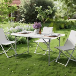 4FT Plastic Folding Table Adjustable Height, Heavy Duty Portable Utility Table with Handle, for Indoor Outdoor Use, Picnic, Camping, Dining, Wedding, Party, Event Display，White (4 FT)
