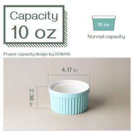 DOWAN 10 oz Ramekins - Ramekins 10 oz oven safe for Creme Brulee Souffle, Porcelain Ramekins Oven Safe, Classic Style Ramekins for Baking Ramekins Bowls, Set of 6, Blue
