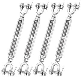 4 Pack Turnbuckle 1/4 M6 304 Stainless Steel Turnbuckle, 1600 lbs Working Load Limit, Jaw and Jaw Turnbuckles for Cables Wire Tensioner, Turnbuckle for Shade Sail, Yard Zipline