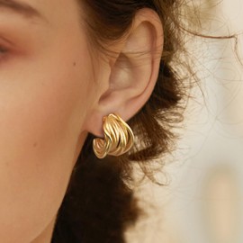 Chunky Gold Hoop Earrings 14K Gold Plated Chunky Tube Hoop Earrings for Women Lightweight Thick Hoops