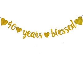 WEIANDBO 40 Years Blessed Gold Glitter Banner,Pre-Strung,40th Birthday/Wedding Anniversary Party Decorations Bunting Sign Backdrops,40 Years Blessed