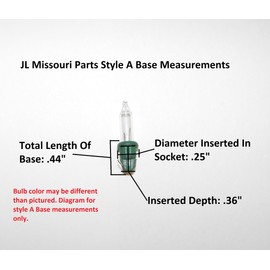 JL Missouri Parts 20x 2.5 Volt .425 Watt Clear White Glass Incandescent Bulb with a Green Base Mini Christmas Tree Lights Replacement Bulbs Style A Base
