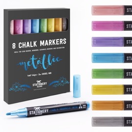 STATIONERY ISLAND Chalk Pens for blackboard, Liquid Chalk Markers for Chalkboard and Glass, Wipeable Chalk pens for Window Drawing, Metallic