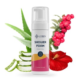LOBEY Duschschaum mit Aloe Vera & Panthenol – Sanfte Reinigung für Empfindliche Haut – Natürlich & PH-hautneutral – Fruchtig-blumiger Duft von Hibiskus – Ohne Parfüm & Öle (200 ml)