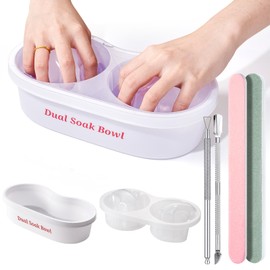 Dual Nail Soaking Bowl Acetone Proof: Nail Polish Acrylic Nail Remover Soak Off Bowl- Dip Powder Remover Manicure Bowl for Salon Home Use (White)