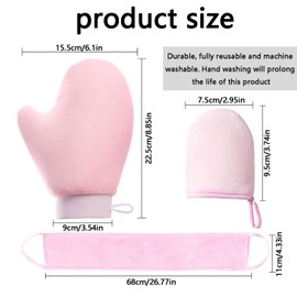 Tanning Mitt Set for Self-Tanning Mousse and Lotions - Elastic Tanning Gloves with Finger Slots for Back Applicator - Washable and Reusable Body Self Tanner Mitts (Pink)