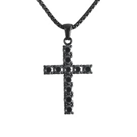 4mm Black Moissanite Necklace for Men Women Diamond Cross Pendant Necklaces Stainless Steel Chain Christian Reiligous Jewelry Gifts for Her Birthday Anniversary (4MM Moissanite (Black), 55CM (22inch))