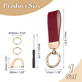sourcing map Leather Wristlet Keychain, 5 Inch Car Keys Chain Holder with Key Ring and Anti-Lost D Ring, Key Lanyard Wristband for Women Men ID Badges Card Wallet, Red