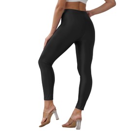 Sghenr Womens Shiny High Waisted Neon Smooth Pants Disco Party Rave Tights Elastic Skinny Comfy Lightweight Leggings(Black,M)