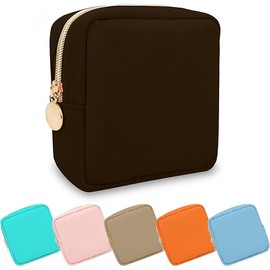 Waterproof Mini Makeup Bag Pouch for Purse,Small Cosmetic Travel Bag Nylon Toiletry Organizers Bag for Women,Cute Zipper Pouch Preppy Coin Purse for Work(Mini-Chocolate)
