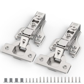 Chibery 4 Pack 1/4" Partial Overlay Soft Close Concealed Hinge for Face Frame ＆ Frameless Door, 3D Adjustment, Clip-on Plate, Slow Self Closing Hidden Satin Nickel, 105° Stainless Steel Hinges, 3/8"