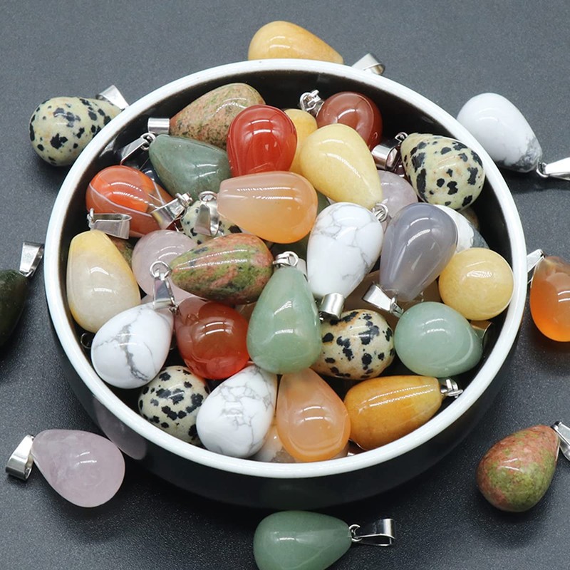 LE SKY natural stone pendants round waterdrop shape healing mixed