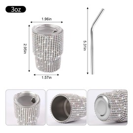 INSTOME 3oz Bling Shot Glass Tumbler Rhinestone Studded Mini Cups with Straws