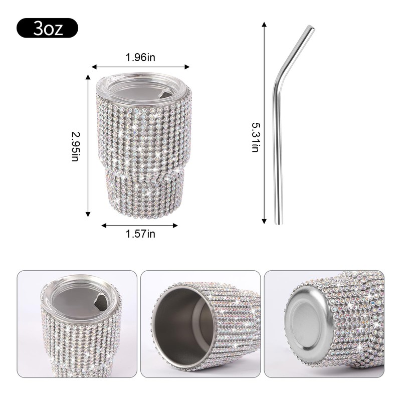 INSTOME 3oz Bling Shot Glass Tumbler Rhinestone Studded Mini Cups