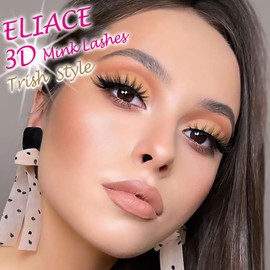 Eliace False Eyelashes Cat Eye-Lash 3D Mink Lashes,Spiky Wispy Natural Long Faux Mink Lashes Strips Soft & Reusable Makeup Professional Fake Eyelashes Pack 15 Pairs | Trish Style
