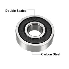 sourcing map 6201-2RS Ball Bearing 12mm x 32mm x 10mm Double Sealed 180201 Deep Groove Bearings, Carbon Steel (Pack of 2)