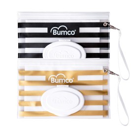 Bumco Diaper Bag Wet Wipes Dispenser, Reusable Refillable Pouch, Organizer for Travel, Carrying Clutch, Unique Baby Gift for Girl/Boy, (Gold & Black)