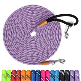 lynxking Long Dog Leash Reflective 15ft 30ft 50ft Check Cord Training Lead Padded Handle Heavy Duty Rope for Puppy Small Medium Large Dogs (Light Purple, 30ft x 3/8inch)