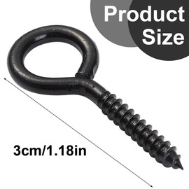 EIHI Pack of 30 Black Eye Bolts Screw Hooks, Eye Screws, Stainless Steel, Screw Eye, Wood Thread, 30 mm, black