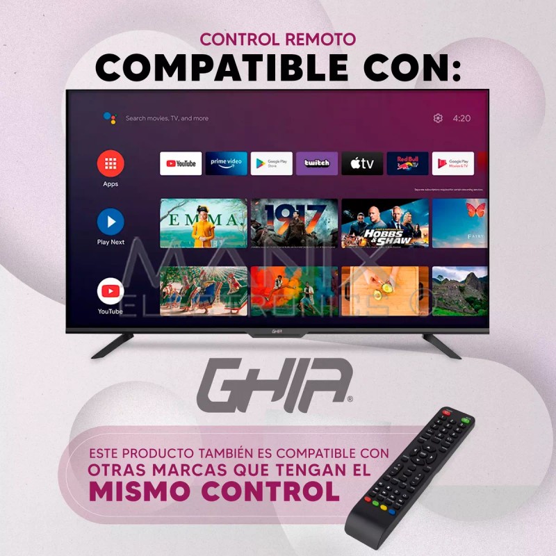 Ghia Control Remoto Compatible Con Ghia Pantalla Cr-g43 Smart Tv
