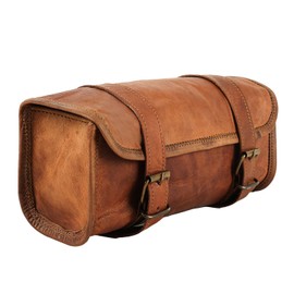The clásico Stuff - Bolsa de piel para manubrio café para motocicleta, bolsa de herramientas de bicicleta, bolsa de accesorios de viaje de piel (café bronceado)