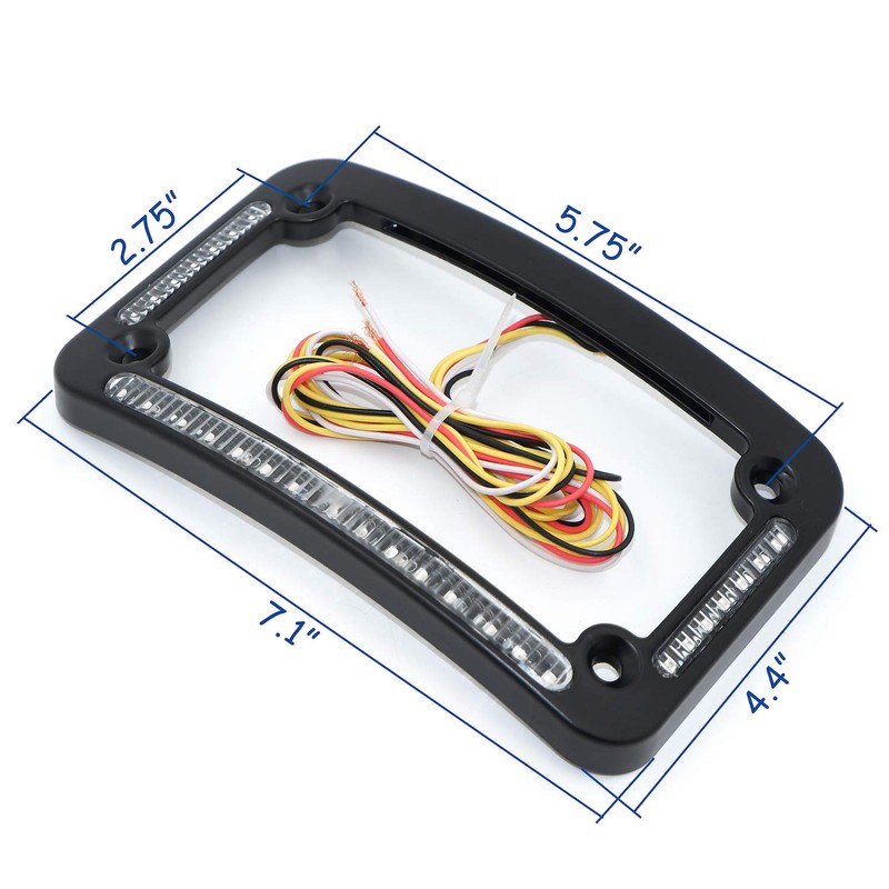 HTTMT- Dual LED Curved Motorcycle License Plate Frame w/Turn-Signal,Brake Light