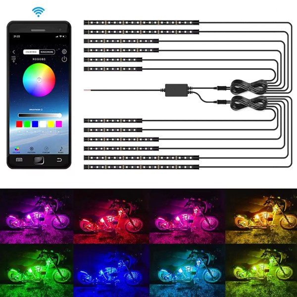 Unbranded 12pcs Motorcycle Neon Atmosphere Underglow Glow Light Strip Kit