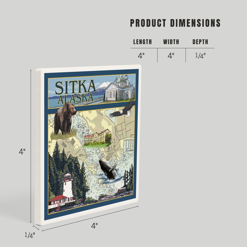 Sitka, Alaska, Nautical Chart (Absorbent Ceramic Coaster, Single, Cork Back,