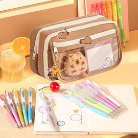 SelWatty Capybara Pencil Case, 8.26 × 5.11 × 2.95 Inch, Large Capacity Zipper Pencil Pouch, Cute Clear Pencil Case, Zipper Pencil Pouch, Comes with Stickers, Pendant, Memo Pad (A)