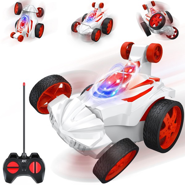 Remote Control Car for Kids, RC Stunt Car with LED Headlights, Double Sided 360°Rolling Rolling Rotating Rotation, Outdoor RC Car Toy Birthday Gifts for Kids Age 3-8 Boys Girls Monster Truck (Red)