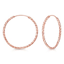 DTPSilver - 925 Sterling Silver Rose Gold Plated Small/Medium/Large size Twisted Hoops/Sleepers Earrings - Thickness 1.8 mm - Diameter 50 mm