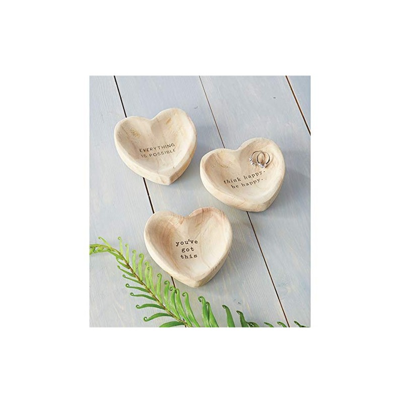 Mud Pie Think Wood Heart Trinket Tray, 5"" x 5"""