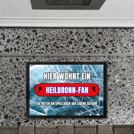 speecheese Hier wohnt Ein Heilbronn-Fan Doormat 35 x 50 cm with Ice Cream Floor Motif Sports Fan Heilbronn Sport Athletes