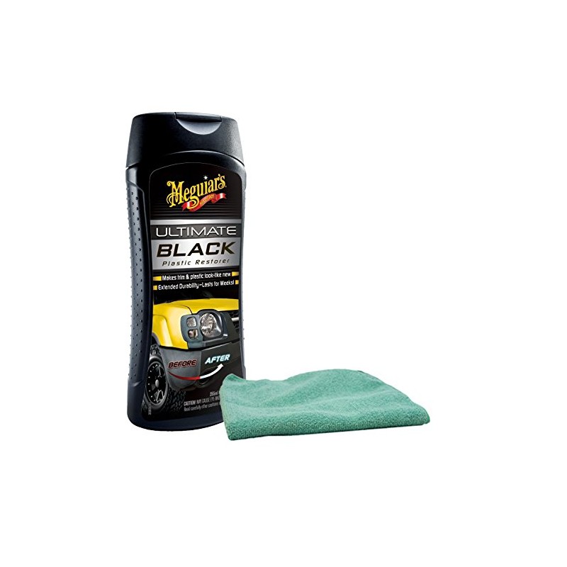 Meguiar's Ultimate Black Plastic Restorer (12 oz) Bundle with Microfiber