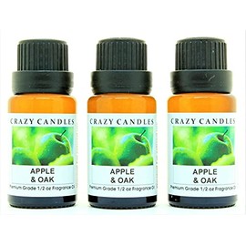 Crazy Candles Apple & Oak 3 Bottles 1/2 Fl Oz Each (15ml) Premium Grade Scented Fragrance Oil (Granny Smith Apples, Mcintosh, Oak Leaves and Oak Moss)