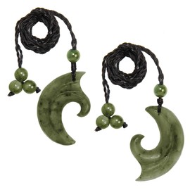 81stgeneration Women's Men's Carved Greenstone Interconnecting Double Koru Pendant Necklace Set