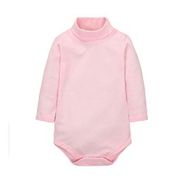 CuteOn Baby Boys Girls Solid Color Basic Turtleneck Cotton Bodysuit Jumpsuit Pink 18 Months