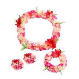 LIOOBO Hawaiian Lei Flower Lei Wreath Wreath Hawaiian Lei Necklace Hibiscus Lei Hula Hair Ornament Garland Hawaiian Lei for Adults 4 Piece Set