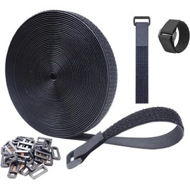 TSUCIA Magic Cable Ties Free-Cut Velcro Cargo Tightening Belt Repeated Luggage Packing Storage Tape Velcro Tape DIY Commercial Home Industrial (Black/0.8 x 2.0 inches (5 m)