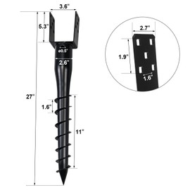 YXJSTO No Dig Ground Anchor - 4x4 Post (3.5 x 3.5 inch / 3.6 x 3.6 inch), Black U-Model Screws, 27" Long Anchor for Mailbox and Fence Posts, 2 Pack