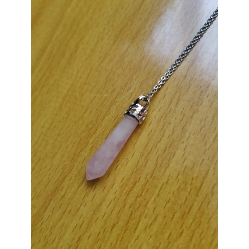 RICHARD-911 Collar Cadena Péndulo Cuarzo Rosa Acero Inoxidable Joyería Hombre