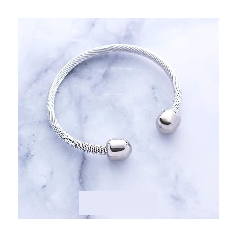 Flexible Twisted Wire Cable Open Cuff Bangle Bracelet for Men