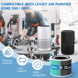 Core 300 Replacement Filt-er Compatible with LEVOIT Core 300 Core 300S Air Purifi-er, 3 in 1 True HEPA Toxin Absorber Core 300-RF-TX Filt-er Replacement (2 Pack)