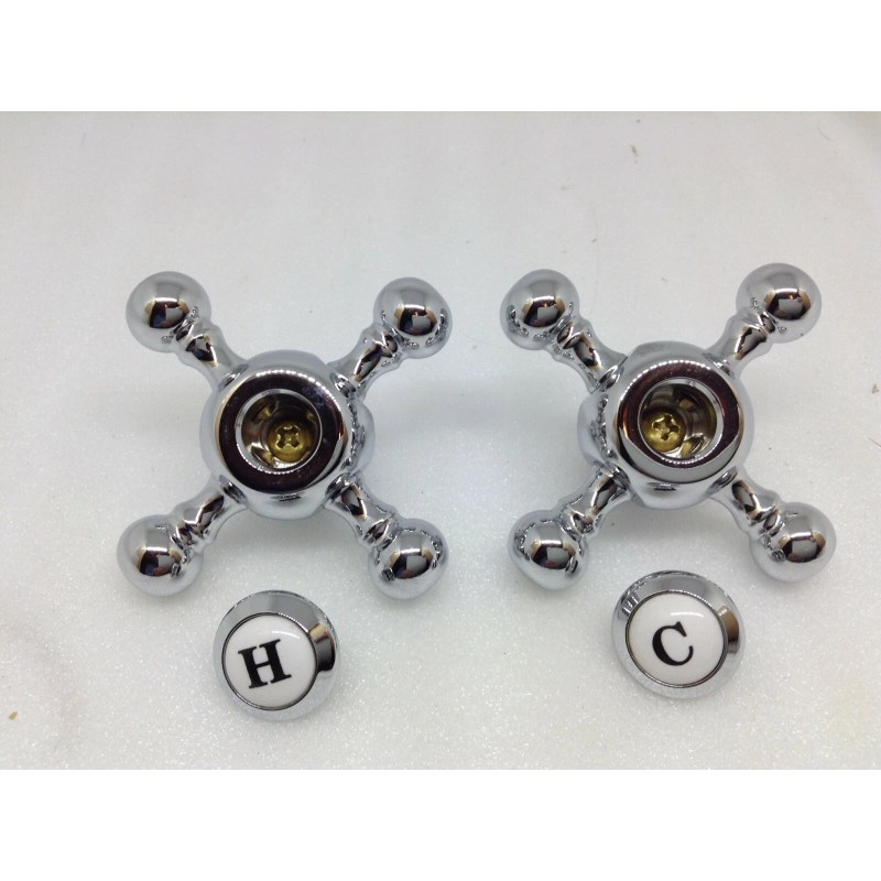 Tub or Sink Chrome and Porcelain Cross Handles, Pair RS-706CW-3-CP