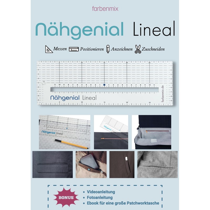 Farbenmix Nähgenial Stylefix Sewing Ruler with Cut-Out, 30 x 10